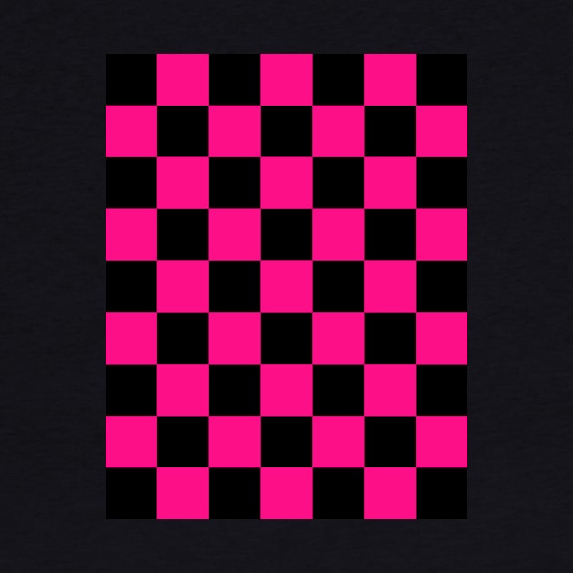 Checkered squares hot pink black geometric retro pattern by PLdesign